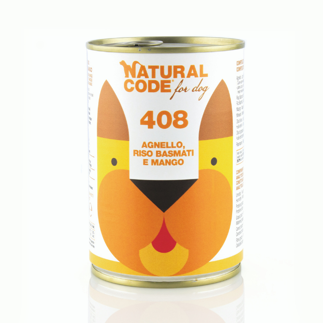 Natural Code Cibo umido per cani 408 Agnello Riso Basmati e Mango 400g