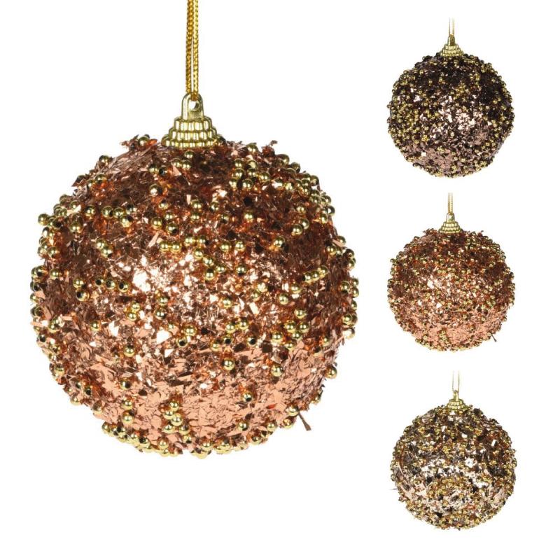 XMAS BALL WITH GOLD BEADS 8CM
