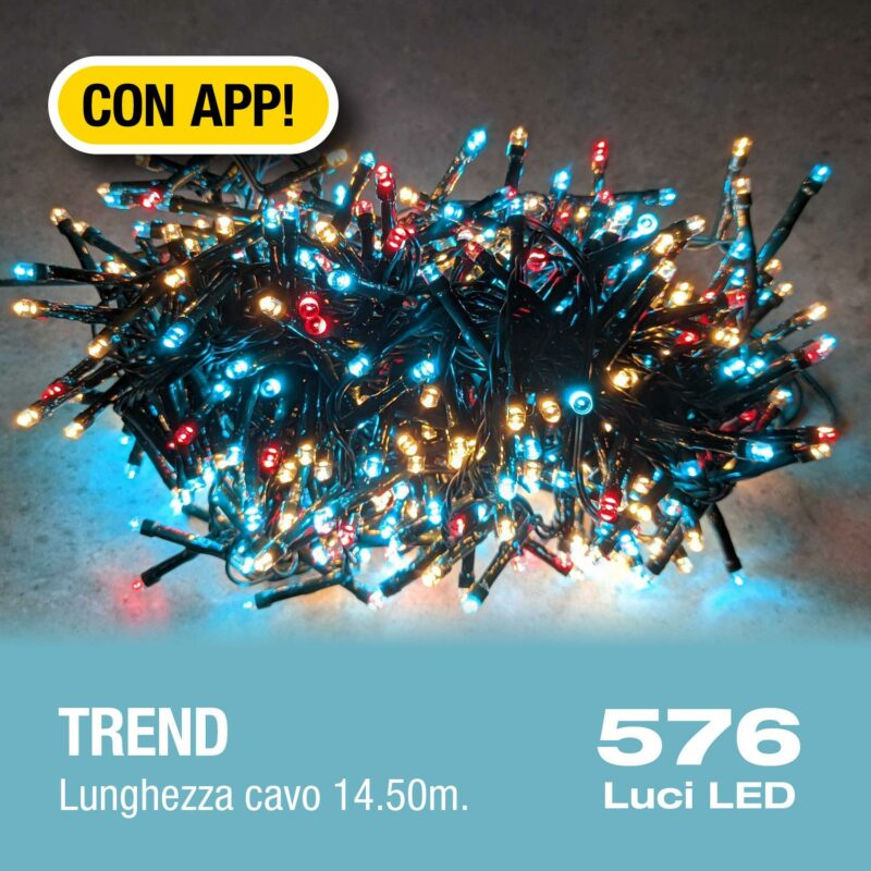 Catena luminosa LED per interni ed esterni 576 Luci 8 giochi 14,5 mt con App